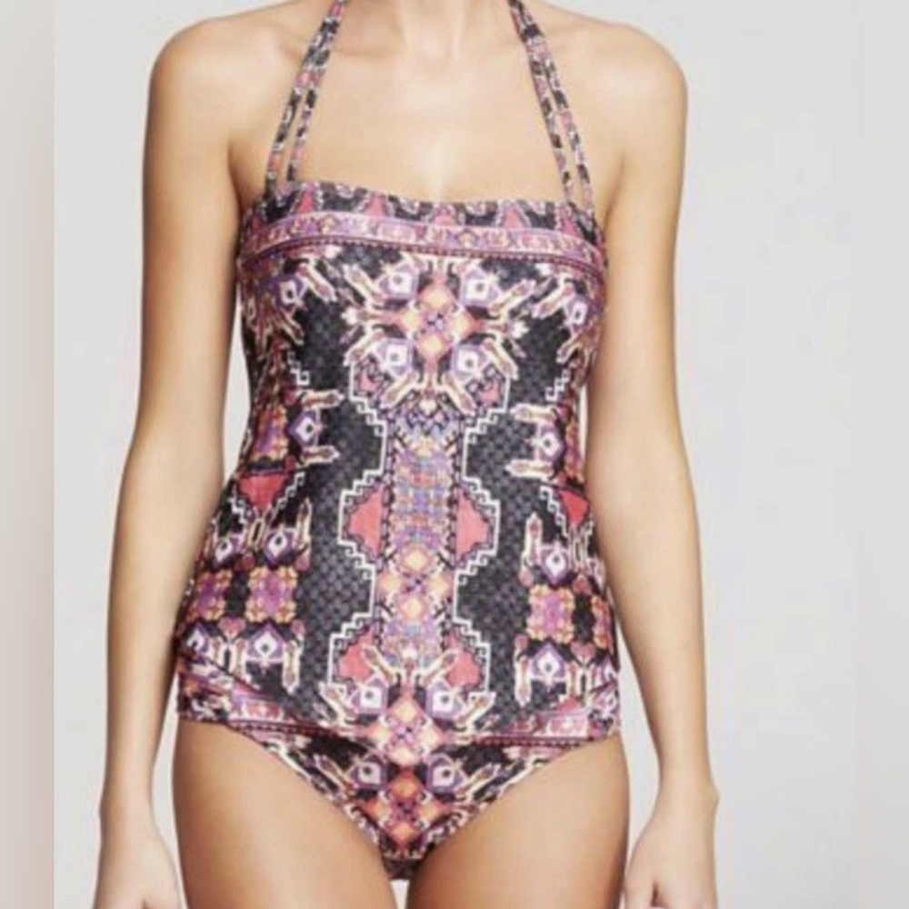BECCA COZUMEL RED PINK GEO PRINT 2 PIECE STRAPPY TANKINI TOP BOTTOMS BEACH